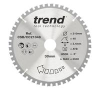 Trend Hoja sierra ingletadora TCT 210 mm 48 dientes, 30 mm | Dientes TCT finos para ingletes de madera limpios; 48T, 30 mm de taladro y 2,4 mm de corte, CSB/CC21048