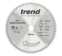 Trend Hoja de sierra ingletadora ATBR inalámbrica de madera, 305 mm de diámetro, 30 mm de diámetro, 78 dientes, corte de 2,2 mm, gancho de +7°, TCT, acabado fino, CSB/CC30578T