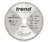 Trend Hoja sierra ingletar TCT 250mm 30mm 72T corte fino | Cortes transversales extra finos en madera: 3mm de corte, gancho -5°, TCT 72 dientes, CSB/CC25072