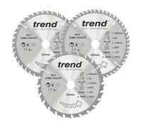 Trend CraftPro Paquete triple de hojas de sierra TCT, 165 mm x 24, 40 y 52 dientes x 20 mm de diámetro interior. CSB/165/3PK/B, paquete de 3