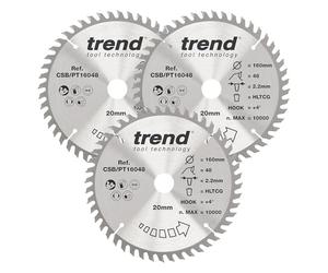 Trend Hojas sierra circular TCT HPL/Laminado 160mm 48T (3uds) | Para laminado y HPL, TCT 48 dientes, 160 mm; corte muy fino kerf 2,2 mm; CSB/PT160/3PK, paquete 3