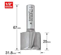 Trend Profesional Cortador de Fresadora de Dos Flautas, Mango de 1/2 Pulgada, Diámetro de Corte de 31.8mm y Longitud de Corte de 25mm, metal duro (TCT), 4/90X1/2TC