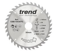 Trend CSB/19036tc Craftpro - Piedra Hoja de sierra 190 mm x 36 dientes X 30 Mm, Plata/Negro