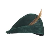 TrendandStylez Robin Hood Sombrero de terciopelo con plumas para hombre y mujer, sombrero de cazador verde para disfraz medieval, el accesorio perfecto para guardabosques, arqueros, carnaval y fiesta