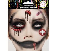 Trendandstylez Set de tatuajes faciales con purpurina, 30 diseños, tatuaje facial, dermatológicamente probado, carnaval, festival, Halloween, carnaval y fiesta (enfermera)