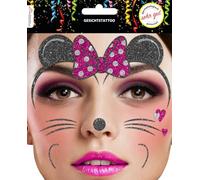 Trendandstylez Set de tatuajes faciales con purpurina, 30 diseños, tatuaje facial, dermatológicamente probado, carnaval, festival, Halloween, carnaval y fiestas (ratón rosa)