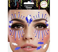 Trendandstylez Set de tatuajes faciales con purpurina, 30 diseños, tatuaje facial, dermatológicamente probado, carnaval, festival, Halloween, carnaval y fiesta (azul lown)