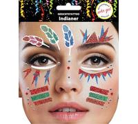 Trendandstylez Set de tatuajes faciales con purpurina, 30 diseños, tatuaje facial, dermatológicamente probado, carnaval, festival, Halloween, carnaval y fiestas (indios)