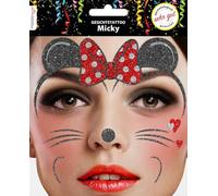 Trendandstylez Set de tatuajes faciales con purpurina, 30 diseños, tatuaje facial, dermatológicamente probado, carnaval, festival, Halloween, carnaval y fiestas (ratón rojo)