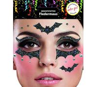 Trendandstylez Set de tatuajes faciales con purpurina, 30 diseños, tatuaje facial, dermatológicamente probado, carnaval, festival, Halloween, carnaval y fiestas (murciélago)
