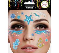 Trendandstylez Set de tatuajes faciales con purpurina, 30 diseños, tatuajes faciales, dermatológicamente probados, carnaval, festivales, Halloween, carnaval y fiestas (marino)
