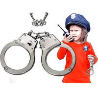 Trendario Esposas de policía para niños de metal, equipamiento para el disfraz de policía, incluye llaves, disfraz de policía para niños, carnaval