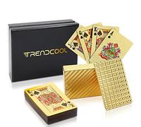 Trendcool Cartas Poker. Baraja Poker Juego de Mesa con Caja Madera. Baraja de Cartas Poker Impermeable. Baraja Poker Doradas, Oro. (Gold+Box)