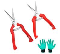 Trendecor 2 tijeras de podar pequeñas con guantes de jardín, tijeras de podar, bonsái, tijeras de podar, tijeras de podar, tijeras de cultivo, tijeras de jardín para bonsái, plantas, flores, cosecha,