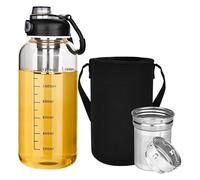 Trendecor Botella de cristal con colador de té, botella de cristal de 1,5 litros con funda protectora a prueba de fugas, botella de agua reutilizable, botella de cristal para agua y bebidas