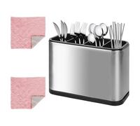 Trendecor Escurridor Cubiertos, Escurre Cubiertos 4 Compartimentos Portacubiertos de Cocina Cubertería de Encimera Acero Inoxidable para Organizador de Fregadero de Cocina Encimera Mesa de Casa