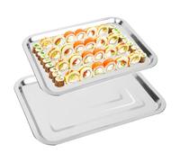 Trendecor Juego de 2 platos de acero inoxidable para servir, rectangular, bandeja de camarero, bandeja grande para bufés, sushi, tartas, aperitivos en casa/restaurante, 32 x 22 cm + 36 x 27 cm