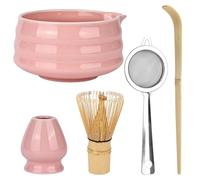 Trendecor Juego de matcha de 5 piezas para matcha, tazón de matcha, color rosa, juego de té tradicional japonés, cuenco de cerámica Matcha, Ceremonia de Matcha, Ceremonia de Cerámica para Oficina