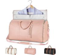 Trendfetchus Foldable Travel Bag 2.0, Water-Resistant Convertible Design, Wrinkle-Free Compartments for Suits & Shoes, Spacious 10-Day Gear Hold, Shoulder Strap Included (Pink)