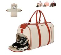 Trendfetchus Foldable Travel Bag 2.0 with Wheels, 2-in-1 Convertible Carry On Large Capacity, Detachable Strap & Shoe Pouch for Men Woman, Air Travel Business Weekender Garment Storage (Beige)