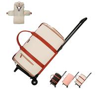 Trendfetchus Foldable Travel Bag 2.0 with Wheels, 2-in-1 Convertible Carry On Large Capacity, Detachable Strap & Shoe Pouch for Men Woman, Air Travel Business Weekender Garment Storage (Beige+Wheels)