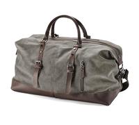 Trendhim Bolsa grande de lona de grafito vintage y cuero marrón para hombre, para viajes, escapadas de fin de semana, elegante y duradera para viajes nocturnos, gris, 55 x 30 cm