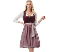 TrendiMax Damen Midi Dirndl - Elegante vestido tradicional tirolés de terciopelo para Oktoberfest con delantal tirolesa 34-46, Rojo oscuro, 38