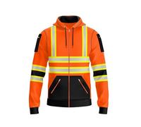 trending babz Sudadera con capucha de alta visibilidad para hombre, con cremallera, cinta reflectante de alta visibilidad, múltiples bolsillos, sudadera con capucha amarilla y naranja, sudadera de