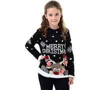 trending babz Suéter de punto unisex para niños y niñas, diseño de Papá Noel, unicornio, reno, manga larga, suéter de punto, Feliz Navidad, color negro, 11-12 años