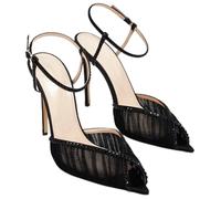 Trending Ladies Shoes Women Sandals High Heels Summer Nude Pink Mesh Slingback Stiletto Party Runway(Black,34)