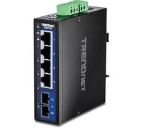 TRENDnet Interruptor de carril DIN Gigabit industrial endurecido de 5 puertos, TI-G51SC, 1 puerto SC multimodo, 4 puertos Gigabit, 10 Gbps, clasificación IP30, protección de por vida, negro