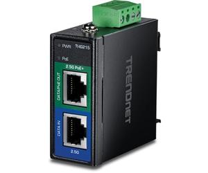 TRENDnet Inyector industrial PoE+ de 2.5 G, TI-IG215, 1 puerto PoE+ de 2.5 Gigabit (datos + salida PoE), 1 puerto Gigabit de 2.5 (entrada de datos), soporta PoE (15.4 W), PoE+ (30 W), cumple con NDAA