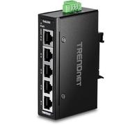 TRENDnet Mini interruptor industrial Fast Ethernet de carril DIN, TI-ELC50, 5 puertos de 10/100 Mbps, carcasa nominal IP30, capacidad de conmutación de 1 Gbps, color negro