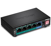 TRENDnet, Switch Gigabit PoE+ de Largo Alcance de 5 Puertos, 4 Puertos PoE+ Gigabit, 1 Puerto Gigabit, presupuesto PoE de 32 W