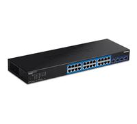 TRENDnet, TEG-30284, Conmutador Web Inteligente de 28 Puertos, 24 Puertos Gigabit, 4 Ranuras SFP+ de 10 G, Enlaces ascendentes de Red de Alta Velocidad, Montaje en Rack 1U, Negro
