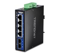 TRENDnet Interruptor DIN Gigabit TI-G51SC - 5 puertos, 1 SC multimodo, 4 puertos Gigabit, IP30, negro