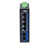 TRENDnet Interruptor de carril DIN Gigabit industrial endurecido de 5 puertos, TI-G51SC, 1 puerto SC multimodo, 4 puertos Gigabit, 10 Gbps, clasificación IP30, protección de por vida, negro