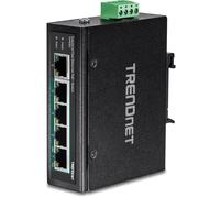TRENDnet, TI-PE50, Switch Industrial DIN-Rail PoE+ Fast Ethernet de 5 Puertos, resupuesto de energía de 200 W, clasificación IP50