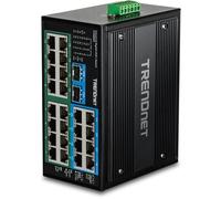 TRENDnet TI-PG262 TI-PG262 - Conmutador Industrial no administrado con 26 Puertos Gigabit PoE+, 8 Puertos Gigabit RJ-45, 2 Puertos SFP, IP30, protección de por Vida, Color Negro