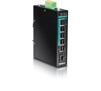 TRENDnet, TI-PG541i, Switch DIN-Rail administrado de Capa 2 PoE+ Gigabit Industrial Reforzado de 6 Puertos, 4 Puertos Gigabit PoE+ 802.3at, 1 Puerto Gigabit, 1 Ranura SFP Gigabit, Consumo de 120 W