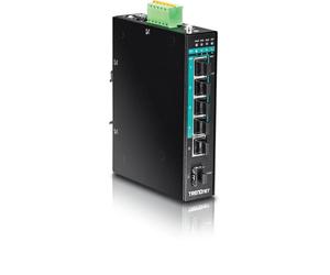 TRENDnet, TI-PG541i, Switch DIN-Rail administrado de Capa 2 PoE+ Gigabit Industrial Reforzado de 6 Puertos, 4 Puertos Gigabit PoE+ 802.3at, 1 Puerto Gigabit, 1 Ranura SFP Gigabit, Consumo de 120 W