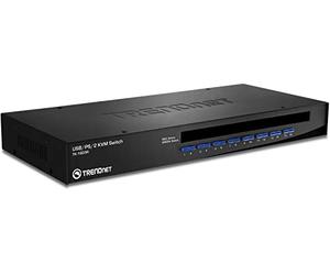 TRENDnet, TK-1603R, Switch KVM de 16 puertos con montaje en bastidor, compatible con USB y PS/2, escaneo automático, monitorización de dispositivos, montaje en rack, Negro