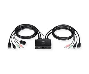 TRENDnet, TK-220DPI, Conmutador KVM DisplayPort 1.2 4K de 2 puertos con audio, 4K UHD (3840 x 2160 a 60 Hz), altavoz/micrófono de 3,5 mm, USB 2.0