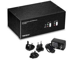 TRENDnet, TK-240DP, Conmutador KVM DisplayPort de 2 puertos para monitor doble con audio, concentrador USB 2.0 de 2 puertos, resoluciones 4K UHD de hasta 3840 x 2160, conecta dos monitores DisplayPort