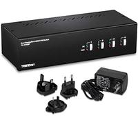 TRENDnet, TK-440DP, Switch DisplayPort KVM de 4 puertos para monitores duales, concentrador USB 2.0 de 2 puertos, resolución 4K UHD de hasta 3840 x 2160, compatible con 4 monitores DisplayPort, negro