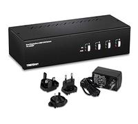 TRENDnet, TK-440DP, Switch DisplayPort KVM de 4 puertos para monitores duales, concentrador USB 2.0 de 2 puertos, resolución 4K UHD de hasta 3840 x 2160, compatible con 4 monitores DisplayPort, negro