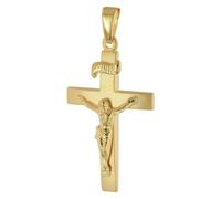 trendor Colgante de cruz, plata 925, chapado en oro, 24 mm, 21991 | Colgante de plata para mujer y hombre, cruz de plata con cuerpo de Cristo en plata de ley, joyería religiosa y simbólica
