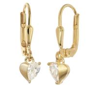 trendor Pendientes colgantes de corazón para mujer, plata de ley 925 | Pendientes para mujer, plata de ley auténtica, colgantes en forma de corazón con circonita cúbica, chapados en oro