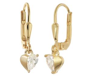trendor Pendientes colgantes de corazón para mujer, plata de ley 925 | Pendientes para mujer, plata de ley auténtica, colgantes en forma de corazón con circonita cúbica, chapados en oro