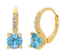 trendor Pendientes de aro para mujer, chapados en oro plateado, circonita azul suiza 21356-03